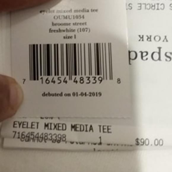 KATE SPADE  EYELET MIXED MEDIA TEE LARGE - Picture 2 of 4